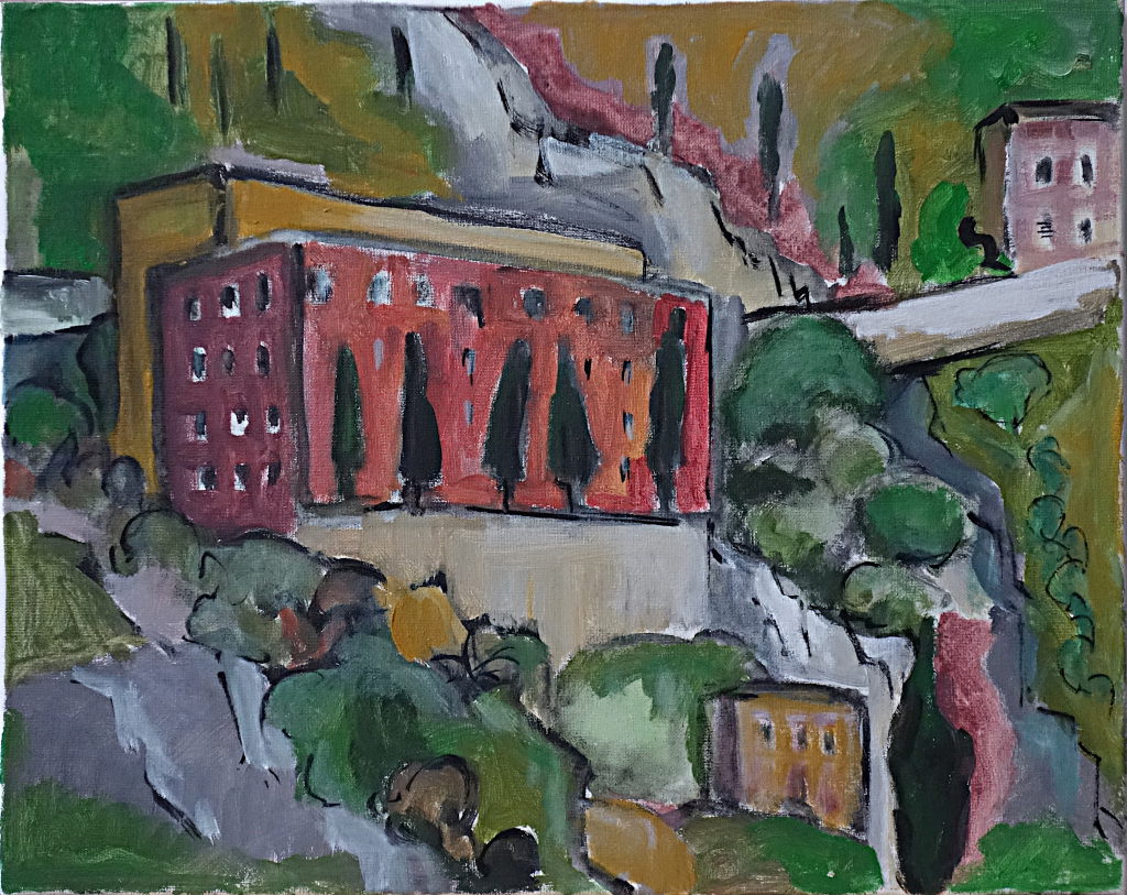 Menton, Alte Kaserne, 40 x 50 cm, Acryl auf Leinwand, 2021
