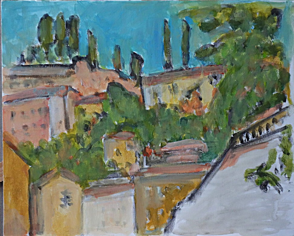 Menton, Blick zum Friedhof, 40 x 50 cm, Acryl auf Leinwand